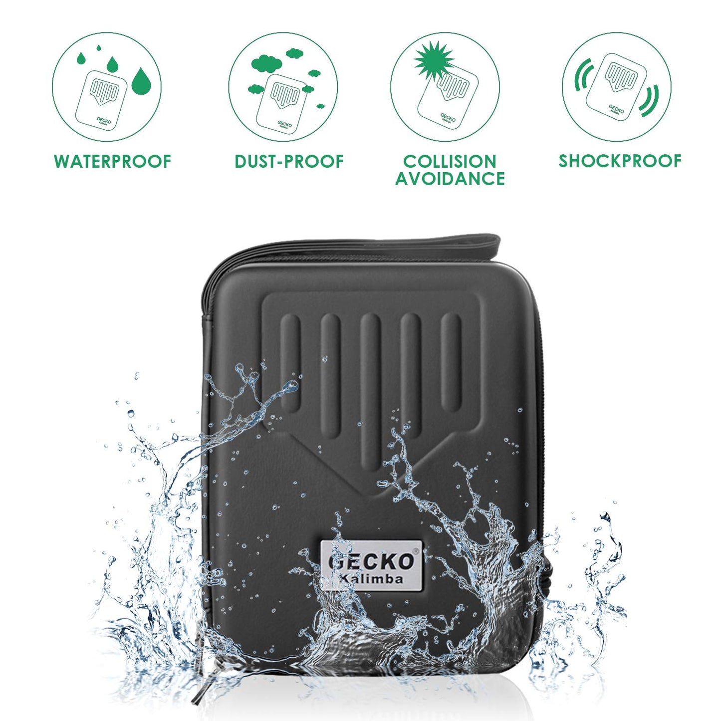 GECKO Kalimba Piano de polegar de 17 teclas com caixa protetora à prova d'água, martelo de afinação e instruções de estudo, piano portátil Mbira Sanza, som de meditação, presente para iniciantes e