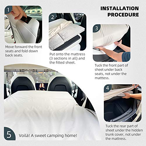 TESCAMP Camping Mattress CertiPUR-US Memory Foam Car Mattress, Storage Bag & Removable Sheet Provided for Tesla Model 3, Y, and Other Cars, Portable, Foldable, in Car Sleeping, Twin Size