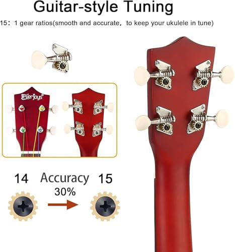 Everjoys Ukulele Soprano Pacote para iniciantes - 53 cm com cordão arco-íris bolsa de aula online gratuita para afinador digital, kit tudo em um