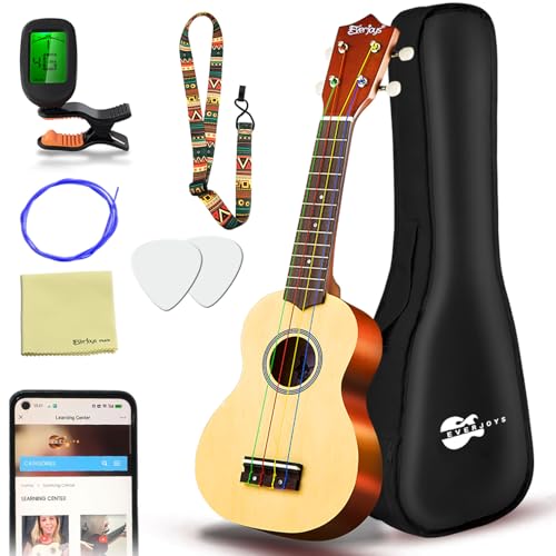 Everjoys Ukulele Soprano Pacote para iniciantes - 53 cm com cordão arco-íris bolsa de aula online gratuita para afinador digital, kit tudo em um
