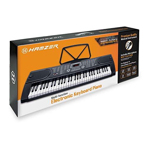 Hamzer Teclado eletrônico de música de órgão elétrico de piano com 61 teclas com suporte, microfone e folha de adesivos - preto