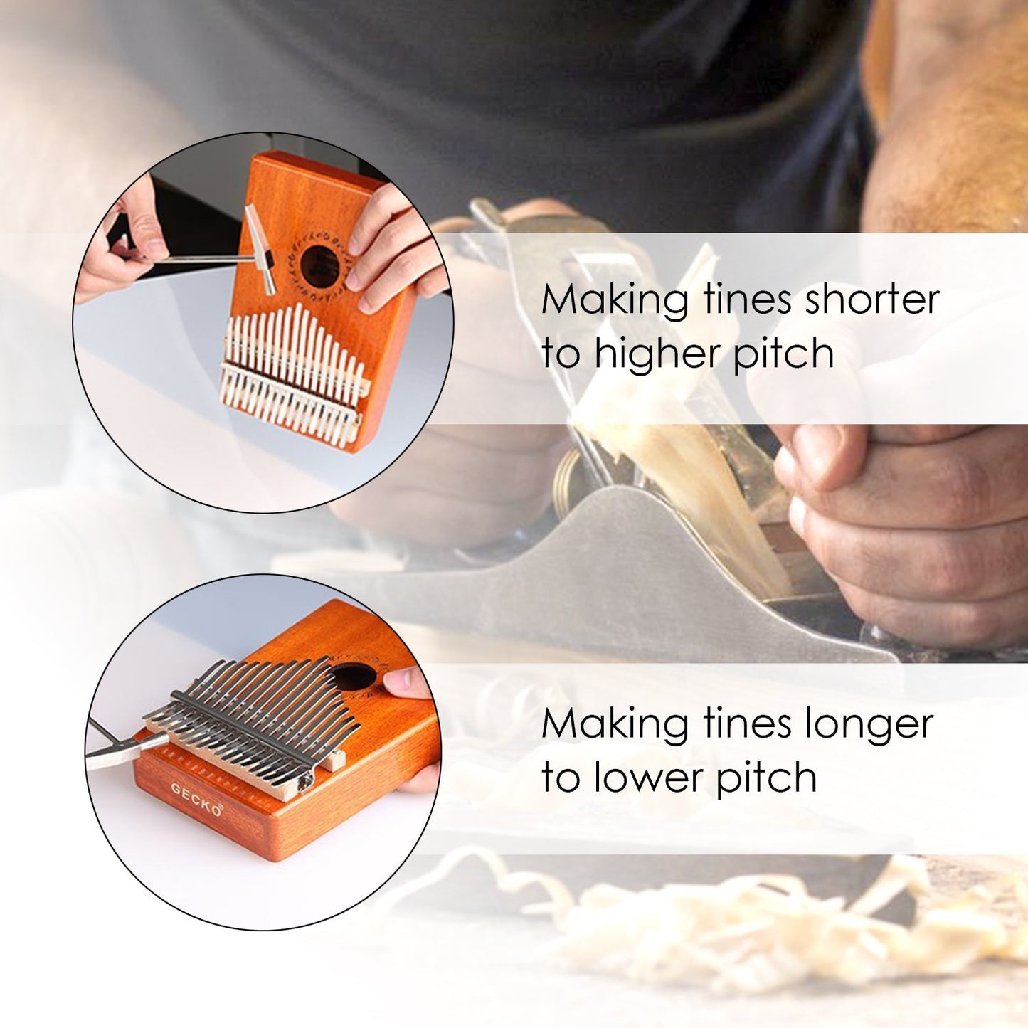GECKO Kalimba Piano de polegar de 17 teclas com caixa protetora à prova d'água, martelo de afinação e instruções de estudo, piano portátil Mbira Sanza, som de meditação, presente para iniciantes e