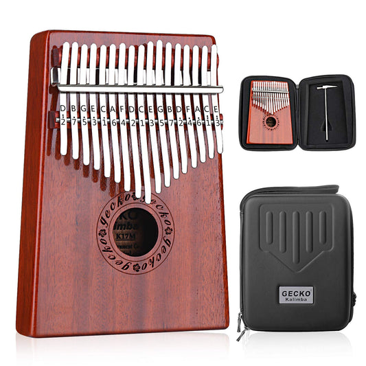 GECKO Kalimba Piano de polegar de 17 teclas com caixa protetora à prova d'água, martelo de afinação e instruções de estudo, piano portátil Mbira Sanza, som de meditação, presente para iniciantes e