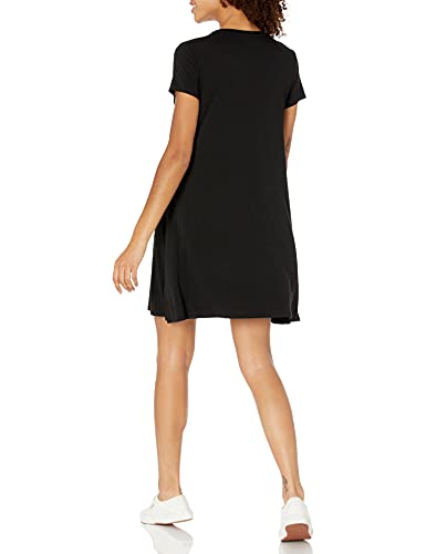 Amazon Essentials Women's Short-Sleeve Scoop Neck Swing Dress, Black, Large