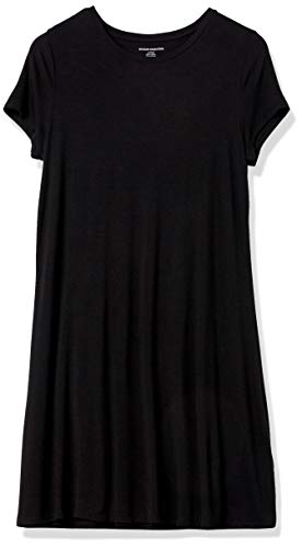 Amazon Essentials Women's Short-Sleeve Scoop Neck Swing Dress, Black, Large