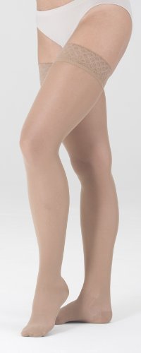 Medi Sheer&Soft Thigh High With Silicone Lace Band 8-15mmHg Closed Toe, B, wheat