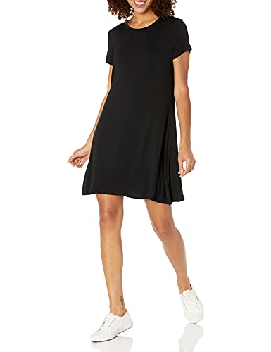 Amazon Essentials Women's Short-Sleeve Scoop Neck Swing Dress, Black, Large