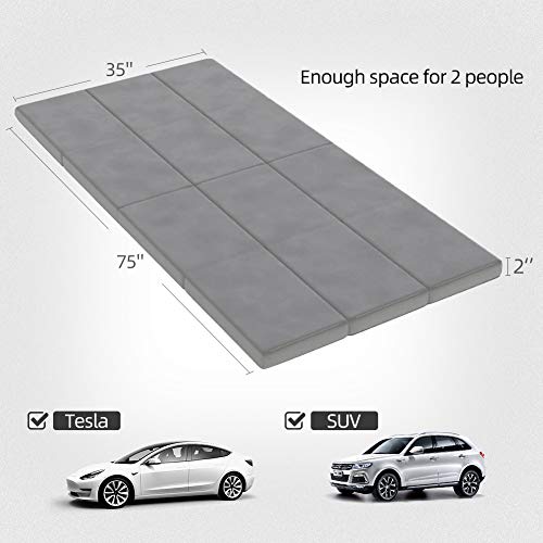 TESCAMP Camping Mattress CertiPUR-US Memory Foam Car Mattress, Storage Bag & Removable Sheet Provided for Tesla Model 3, Y, and Other Cars, Portable, Foldable, in Car Sleeping, Twin Size