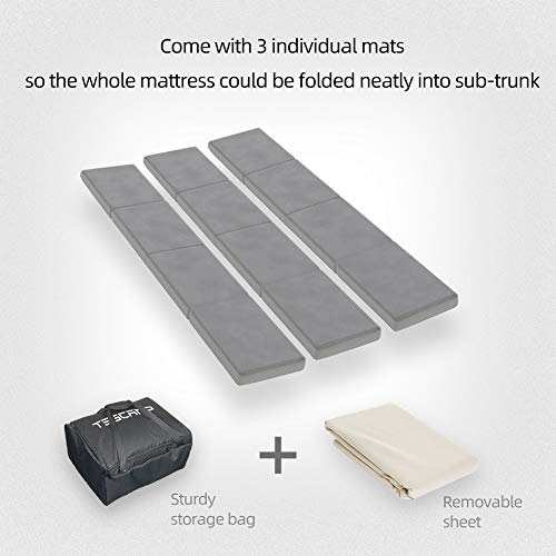 TESCAMP Camping Mattress CertiPUR-US Memory Foam Car Mattress, Storage Bag & Removable Sheet Provided for Tesla Model 3, Y, and Other Cars, Portable, Foldable, in Car Sleeping, Twin Size