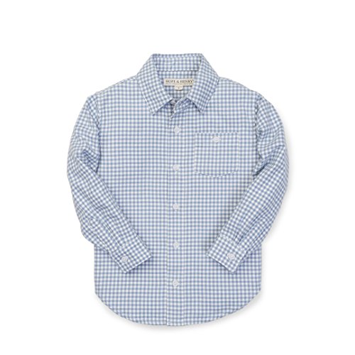 Hope & Henry Boys' Light Blue Gingham Woven Poplin Button Down Shirt Made with