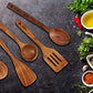 Acacia Wooden Utensils Set 6 Pcs by StarBlue - Non-Scratching, Durable and Natural Spatulas for Nonstick Cookware with Holder