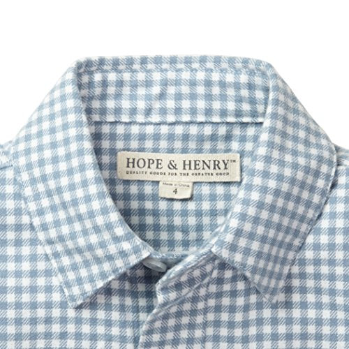 Hope & Henry Boys' Light Blue Gingham Woven Poplin Button Down Shirt Made with