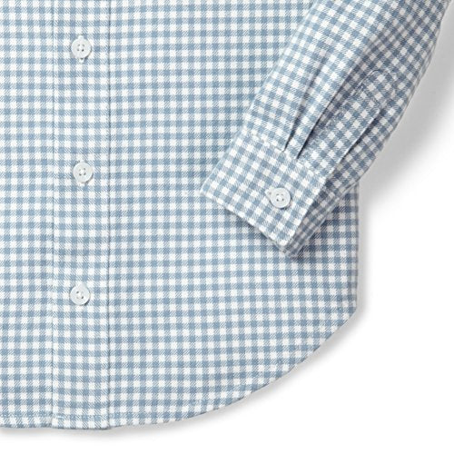 Hope & Henry Boys' Light Blue Gingham Woven Poplin Button Down Shirt Made with