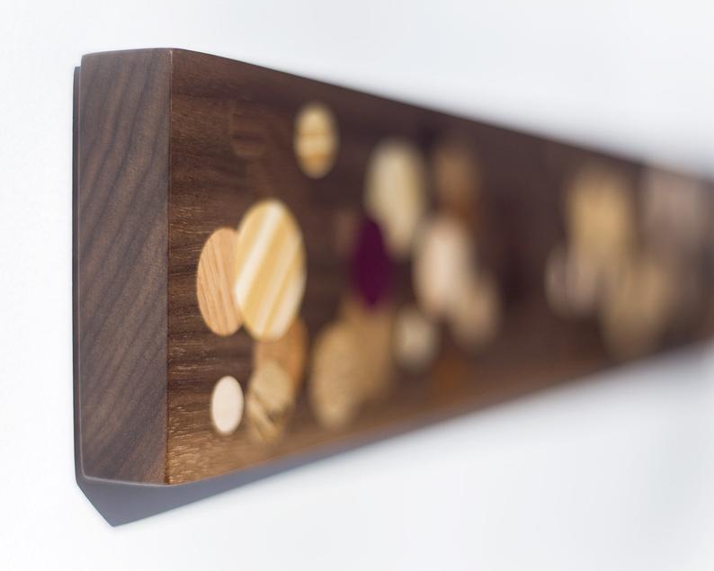 Multi Color Polka Dot Inlay Walnut Wall Mounted Magnetic Knife Holder